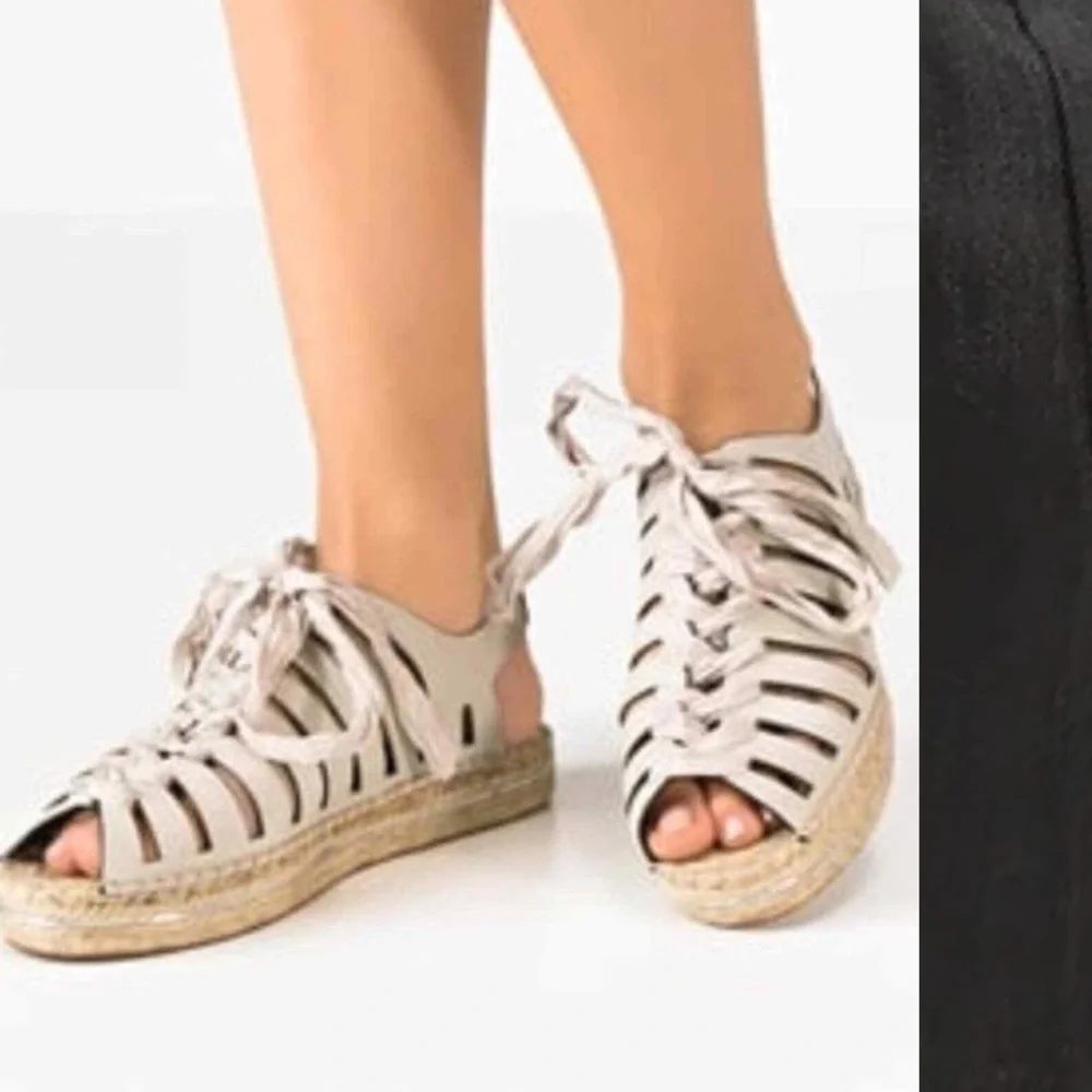 REBECCA MINKOFF GEMMA LEATHER LACE UP GLADIATOR CAGE ESPADRILLE SANDALS